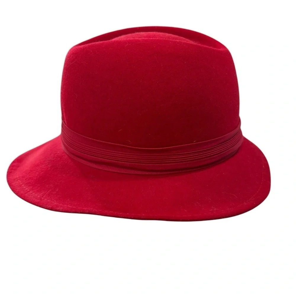 Betmar 100% Vintage Red Wool Fedora Ladles Hat with Ribbon Band Classy Stylish